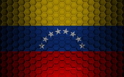 Bandeira da Venezuela, textura de hex&#225;gonos 3D, Venezuela, textura 3D, bandeira da Venezuela 3D, textura de metal, bandeira da Venezuela