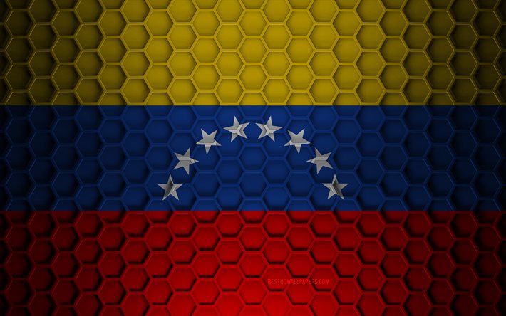 Venezuelas flagga, 3d hexagons textur, Venezuela, 3d textur, Venezuela 3d flagga, metall textur