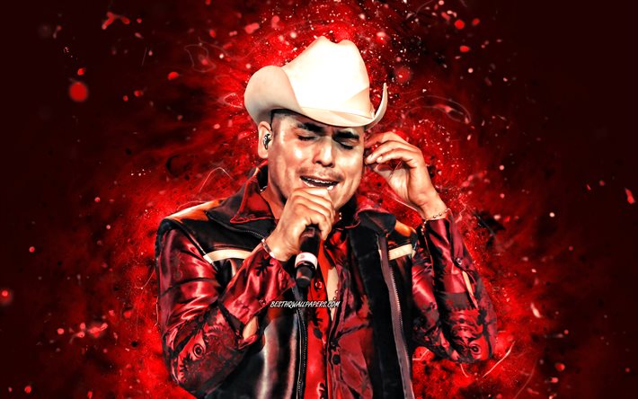 Espinoza Paz, 4k, luci al neon rosse, cantante messicano, star della musica, celebrit&#224; messicana, Isidro Chavez Espinoza, Espinoza Paz con microfono, superstar, Espinoza Paz 4K