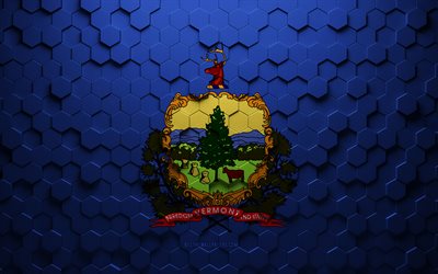 Bandeira de Vermont, arte em favo de mel, bandeira em hex&#225;gonos de Vermont, Vermont, arte em hex&#225;gonos em 3D, bandeira de Vermont