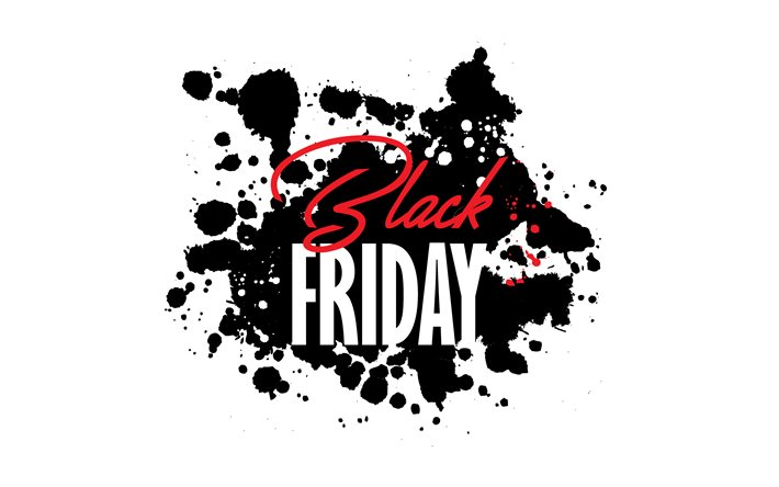 Black Friday, 4k, arte grunge, sfondo bianco, 26 novembre, elementi del Black Friday, saldi, sfondo grunge Black Friday, sfondo di vendita