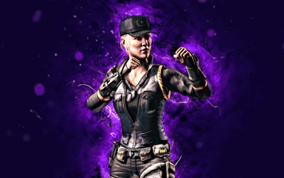 Sonya Blade, 4k, violet neon lights, Mortal Kombat Mobile, fighting games, MK Mobile, creative, Mortal Kombat, Sonya Blade Mortal Kombat