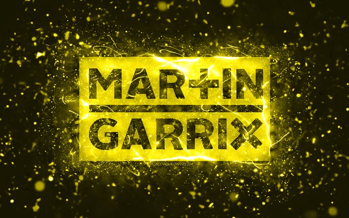 Logo jaune Martin Garrix, 4k, DJ n&#233;erlandais, n&#233;ons jaunes, cr&#233;atif, fond abstrait jaune, Martijn Gerard Garritsen, logo Martin Garrix, stars de la musique, Martin Garrix