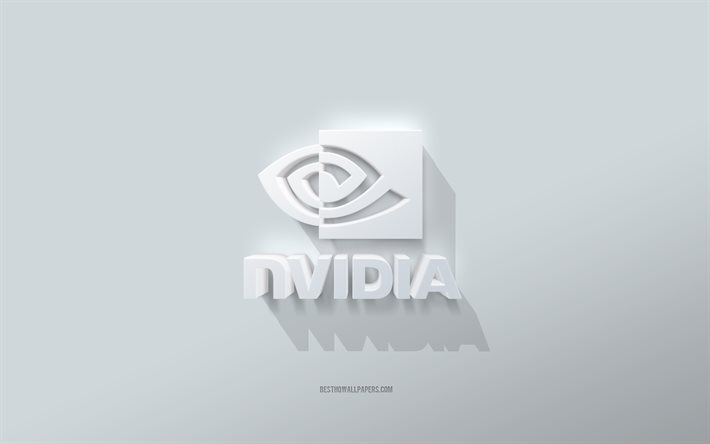 Logo Nvidia, fond blanc, logo Nvidia 3d, art 3d, Nvidia, emblème 3d Nvidia, Nvidia Corporation