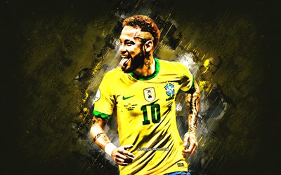 Neymar Jr, nazionale di calcio del Brasile, ritratto, pietra gialla, sfondo, grunge, arte, Brasile, Neymar, calcio