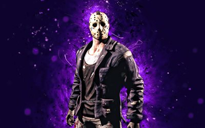 Jason, 4k, mor neon ışıkları, Mortal Kombat Mobile, d&#246;v&#252;ş oyunları, MK Mobile, yaratıcı, Mortal Kombat, Jason Mortal Kombat
