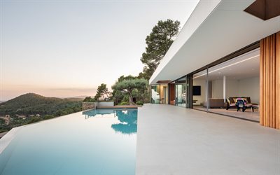 pool, evening, sunset, pool on the terrace, luxury swimming pool, stylish terrace