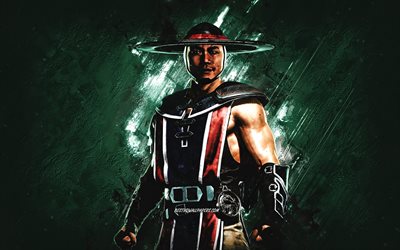 Kung Lao, Mortal Kombat, yeşil taş arka plan, Mortal Kombat 11, Kung Lao grunge sanatı, Mortal Kombat karakterleri, Skarlet karakteri, Kung Lao Mortal Kombat