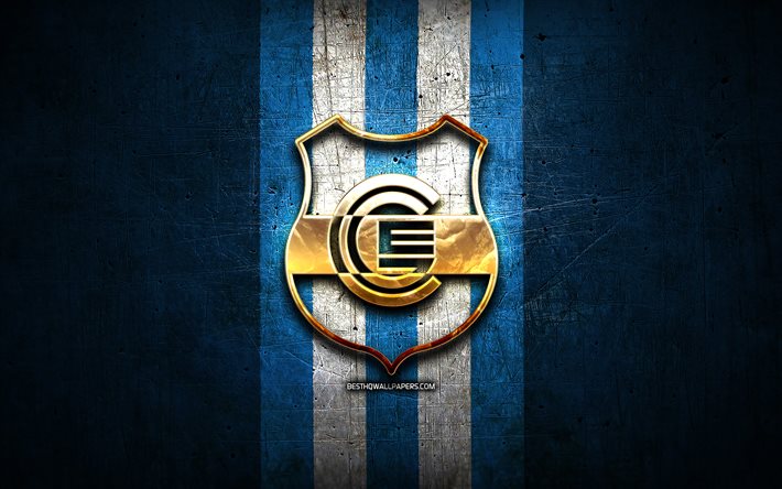 Gimnasia y Esgrima FC, logo dorato, Primera Nacional, blu metallo, sfondo, calcio, squadra di calcio argentina, CA Gimnasia y Esgrima logo, CA Gimnasia y Esgrima, Argentina, Gimnasia y Esgrima de Jujuy