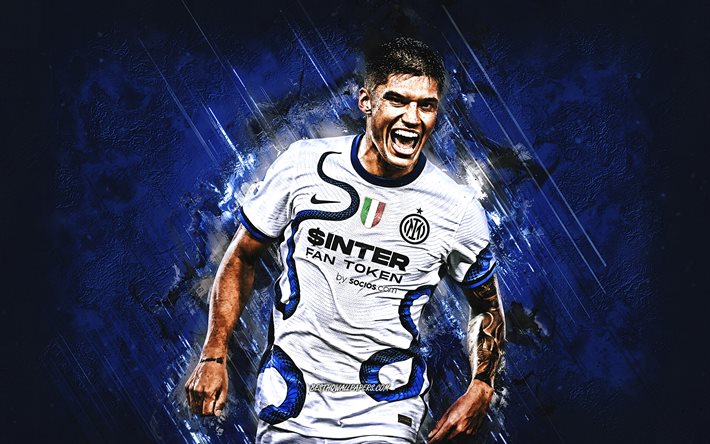 Joaquin Correa, Internazionale, Inter Milan, jalkapallo, Joaquin Correa art, sininen kivitausta, Serie A, Italia