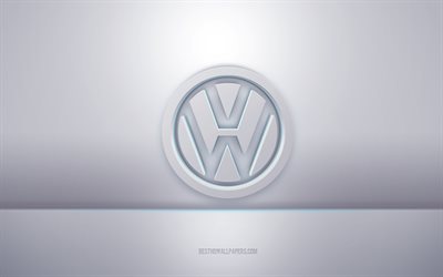 Logo Volkswagen 3d blanc, fond gris, logo Volkswagen, art 3d créatif, Volkswagen, emblème 3d