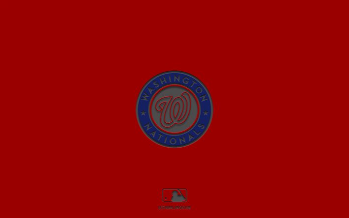 Washington Nationals, red background, American baseball team, Washington Nationals emblem, MLB, Washington, USA, baseball, Washington Nationals logo
