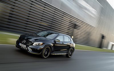 Mercedes-Benz GLA45 AMG, 2018, la Mercedes noire, tuning GLA45, la vitesse, la route
