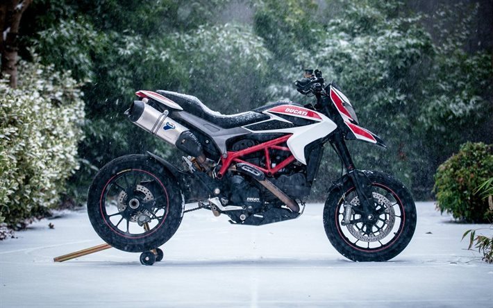 Ducati Hypermotard, winter, 2017 bikes, forest, superbikes