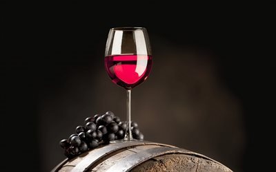red wine, glass of wine, barrel, wine