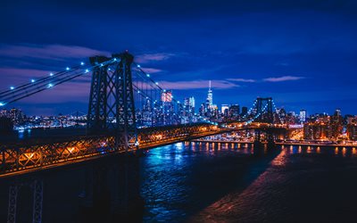 Queensboro Bridge, 4k, nightscapes, New York, America, USA, NYC