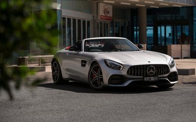 2018, el Mercedes-Benz AMG GT C, Roadster, gris coup&#233; deportivo de lujo, coches deportivos, coches alemanes, Mercedes