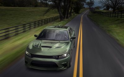La Dodge Charger SRT Hellcat, strada, 2018 auto, motion blur, Caricabatterie nuovo, Dodge