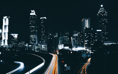 Atlanta, 4k, paesaggi notturni, grattacieli, USA, America