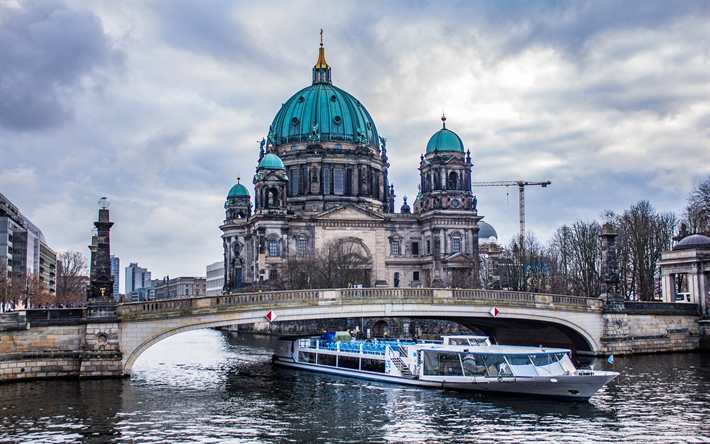 Berlin Cathedral, river, Berliner Dom, autumn, Berlin, german landmarks, Germany, Europe