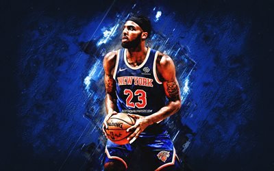 ミッチェルロビンソン, ニューヨーク・ニックス, NBA, フランスのバスケットボール選手, バスケットボール, 青い石の背景