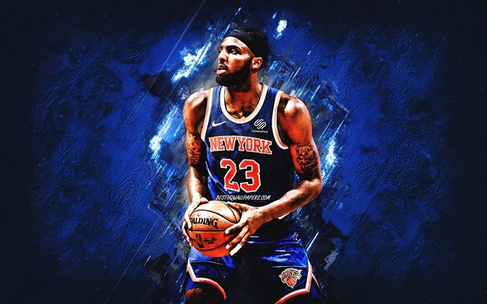Mitchell Robinson, New York Knicks, NBA, giocatore di basket francese, basket, sfondo di pietra blu