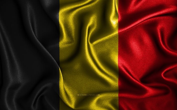 Belgian lippu, 4k, silkkiset aaltoilevat liput, Euroopan maat, kansalliset symbolit, kangasliput, 3D-taide, Belgia, Eurooppa, Belgia 3D-lippu