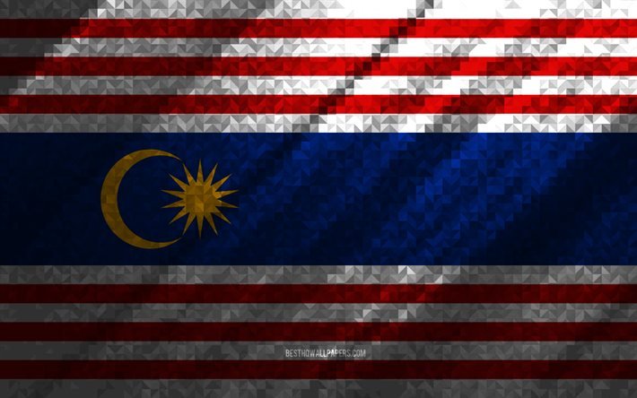 Bandeira de Kuala Lumpur, abstra&#231;&#227;o multicolorida, bandeira do mosaico de Kuala Lumpur, Kuala Lumpur, arte do mosaico, bandeira de Kuala Lumpur