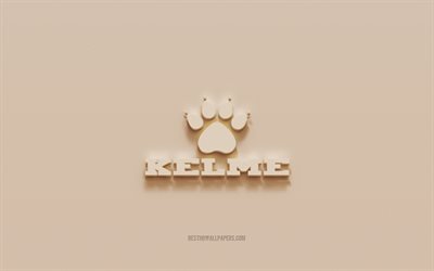 Kelme logo, brown plaster background, Kelme 3d logo, brands, Kelme emblem, 3d art, Kelme