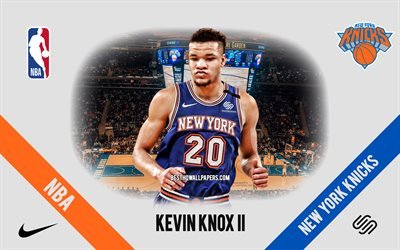 Kevin Knox II, New York Knicks, joueur de basket-ball am&#233;ricain, NBA, portrait, USA, basket-ball, Madison Square Garden, logo des New York Knicks