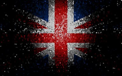 Bandiera britannica, arte del mosaico, paesi europei, bandiera del Regno Unito, simboli nazionali, Union Jack, opera d&#39;arte, Europa, Regno Unito