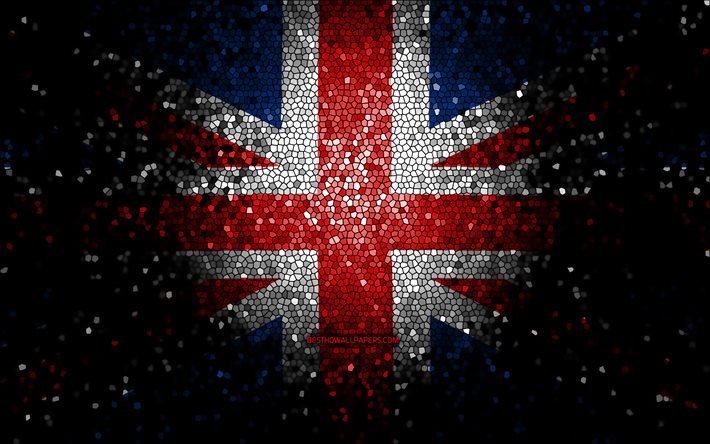 Brittisk flagga, mosaikkonst, europeiska l&#228;nder, Storbritanniens flagga, nationella symboler, Storbritannien flagga, Union Jack, konstverk, Europa, Storbritannien
