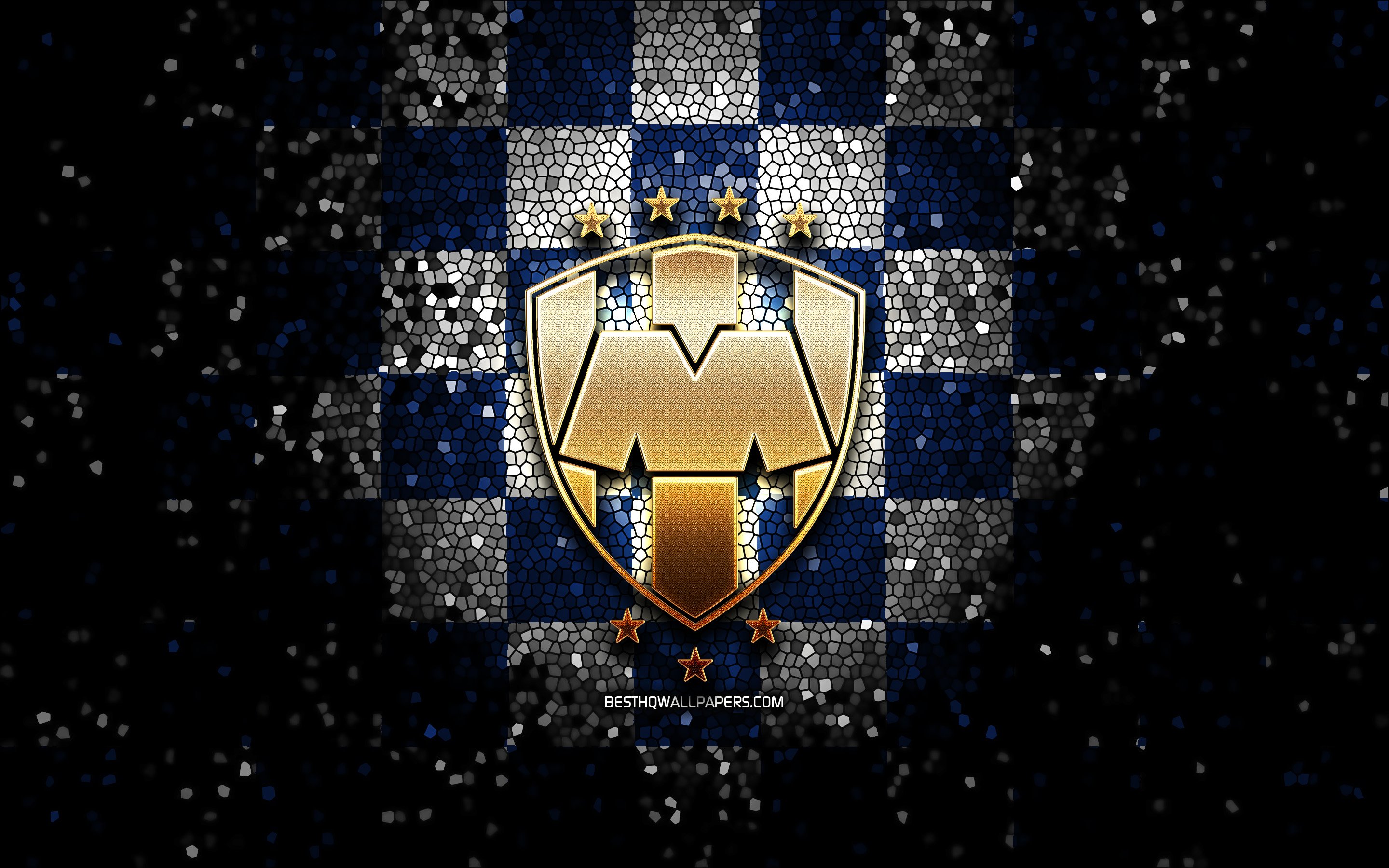 Download wallpapers Monterrey FC, glitter logo, Liga MX, blue white