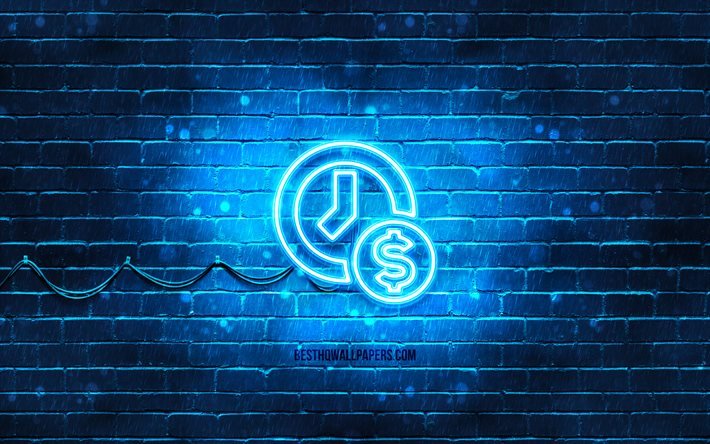 Download Wallpapers Time Is Money Neon Icon 4k Blue Background Neon Symbols Time Is Money Neon Icons Time Is Money Sign Financial Signs Time Is Money Icon Financial Icons For Desktop Free