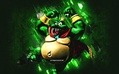 King K Rool, Super Mario, Mario Party Star Rush, characters, green stone background, Super Mario main characters, King K Rool Super Mario
