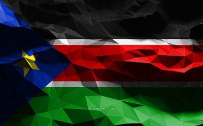 4k, drapeau sud-soudanais, art low poly, pays africains, symboles nationaux, drapeau du Soudan du Sud, drapeaux 3D, Soudan du Sud, Afrique, drapeau 3D du Soudan du Sud