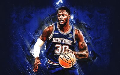 Julius Randle, New York Knicks, NBA, American basketball player, basketball, blue stone background