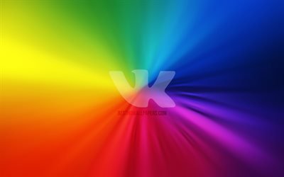 VKontakte logo, 4k, vortex, social networks, rainbow backgrounds, VK logo, artwork, VKontakte