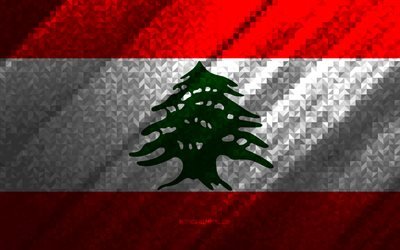 Drapeau du Liban, abstraction multicolore, drapeau de la mosa&#239;que du Liban, Liban, art de la mosa&#239;que, drapeau du Liban