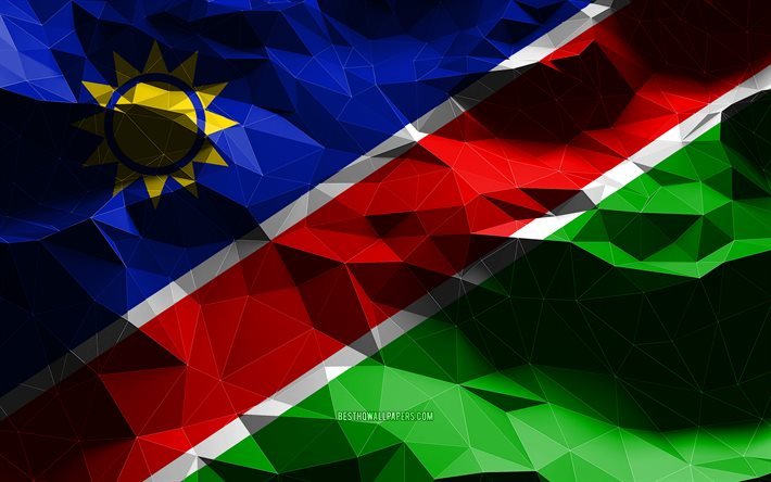 4k, Namibian flag, low poly art, African countries, national symbols, Flag of Namibia, 3D flags, Namibia, Africa, Namibia 3D flag, Namibia flag