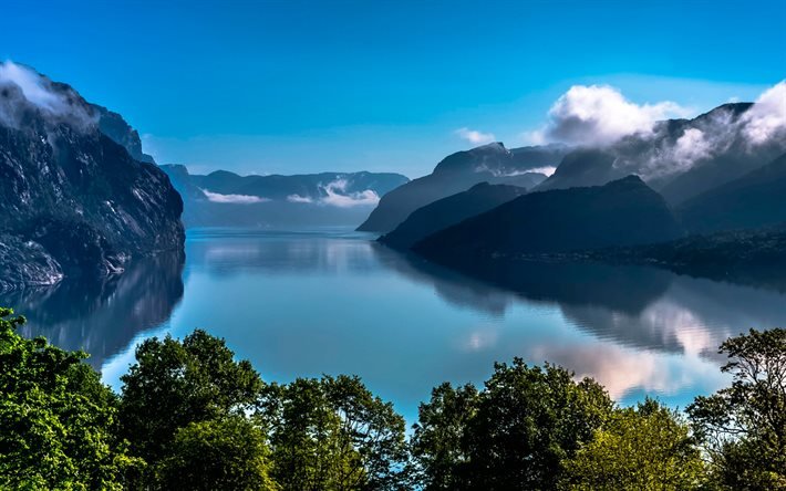 Lysefjord, kes&#228;, vuono, kaunis luonto, Norja, Eurooppa, vuoret