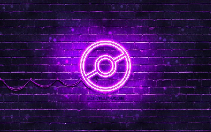 Pokemon Go violet logo, 4k, violet brickwall, Pokemon Go logo, spelm&#228;rken, Pokemon Go neon logo, Pokemon Go