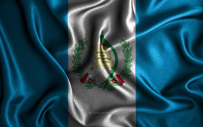 Guatemalas flagga, 4k, v&#229;giga sidenflaggor, Nordamerikanska l&#228;nder, nationella symboler, tygflaggor, Guatemalaflagga, 3D-konst, Guatemala, Nordamerika, Guatemala 3D-flagga