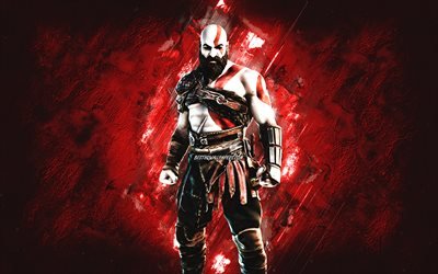 Fortnite Piel de Kratos, Fortnite, personajes principales, Fondo de piedra roja, Kratos, Pieles de Fortnite, Piel de Kratos, Kratos Fortnite, Personajes de Fortnite