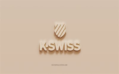K-Swiss logosu, kahverengi sıva arka plan, K-Swiss 3d logosu, markalar, K-Swiss amblemi, 3d sanat, K-Swiss