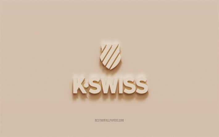 Logo K-Swiss, sfondo in gesso marrone, logo 3D K-Swiss, marchi, emblema K-Swiss, arte 3d, K-Swiss