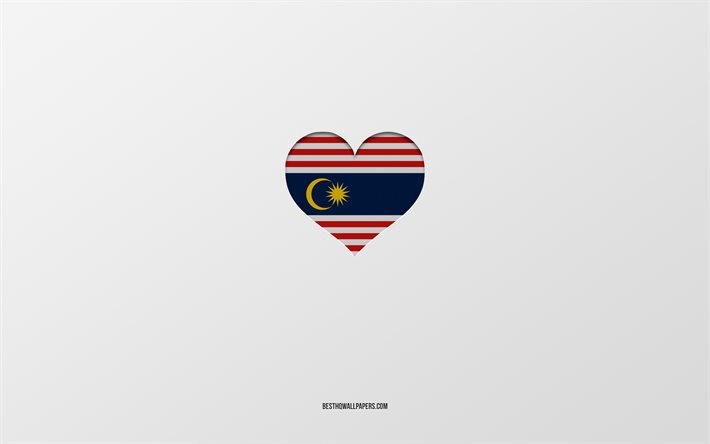 Amo Kuala Lumpur, pa&#237;ses de Asia, Kuala Lumpur, fondo gris, coraz&#243;n de la bandera de Kuala Lumpur, pa&#237;s favorito