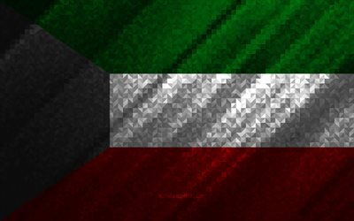 flagge von kuwait, mehrfarbige abstraktion, kuwait-mosaikflagge, kuwait, mosaikkunst, kuwait-flagge