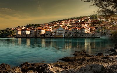 Postira, Costa, Croacia, mar, orilla del mar