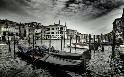 Veneza, g&#244;ndolas, canal, beira-mar, It&#225;lia